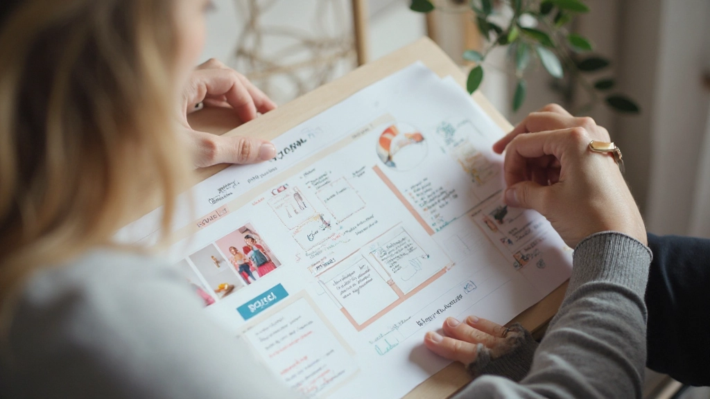 Professionele foto van iemand die doelen schrijft en plant met een visie board en planningstools