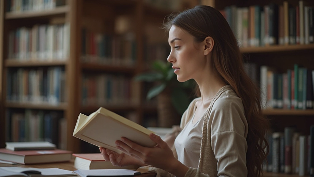 Iemand leest boek in bibliotheek voor persoonlijke ontwikkeling