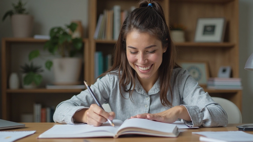 Professionele werkplek met ochtendgewoonte planning met koffie en dagboek op houten bureau